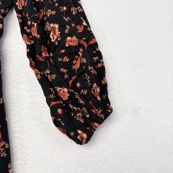 Free People Flower Fields Mini Dress Size Small Black Red Floral Flowy Buttons - Picture 4 of 11